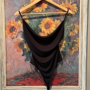 Black Draped Cowl Neck Bodysuit